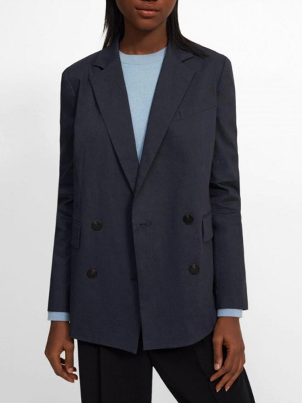 NWT $495 Theory PIAZZA Navy Stretch Linen Double Jacket Blazer SIZE 2